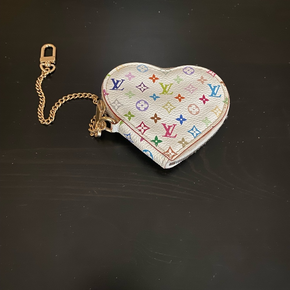 Louis Vuitton x Takashi Murakami white multicolor heart coin purse